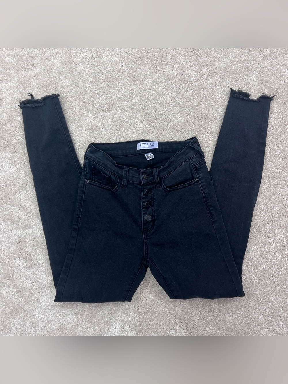 Judy Blue Black Distressed Skinny Jeans Sz 3/26 Button Fly High Rise